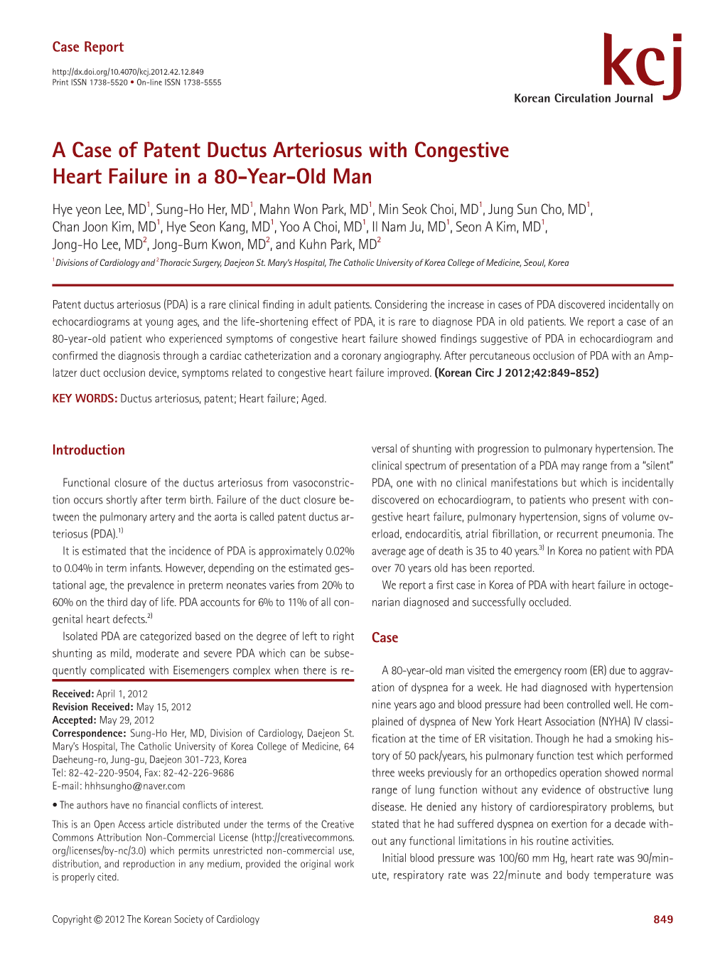 A Case of Patent Ductus Arteriosus with Congestive Heart Failure in A