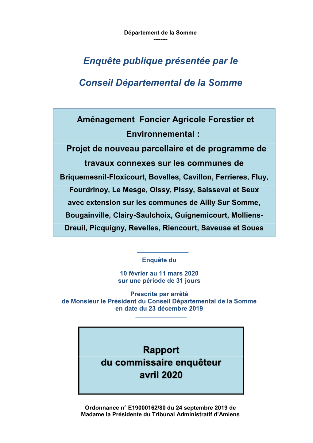 Rapport Enquête Publique Briquemesnil-Floxicourt