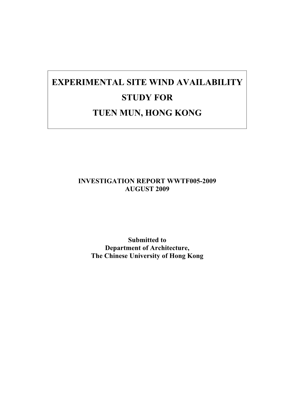 Experimental Site Wind Availability Data for Tuen