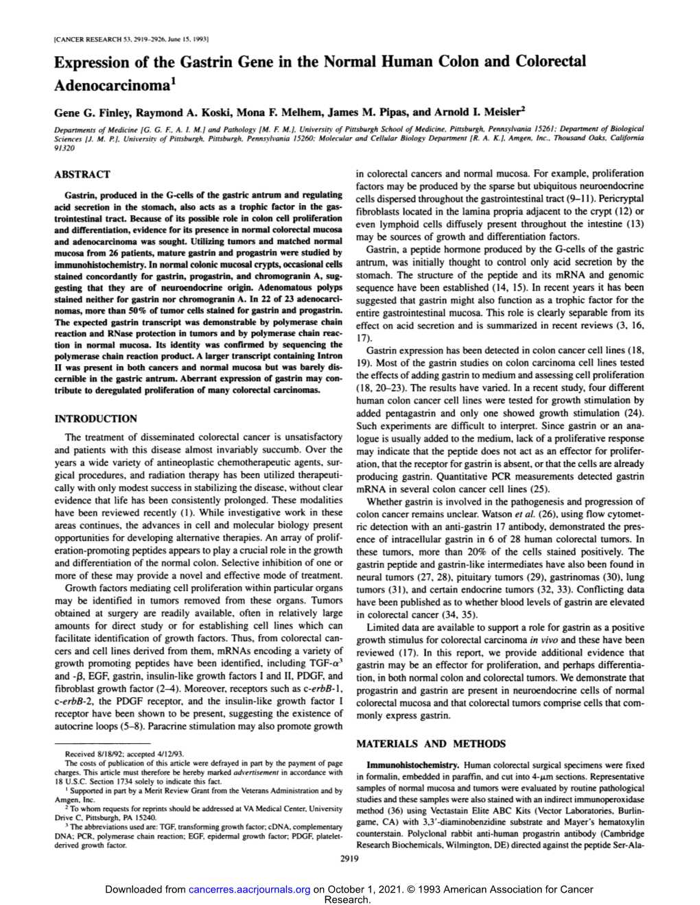 Expression of the Gastrin Gene in the Normal Human Colon and Colorectal Adenocarcinoma1