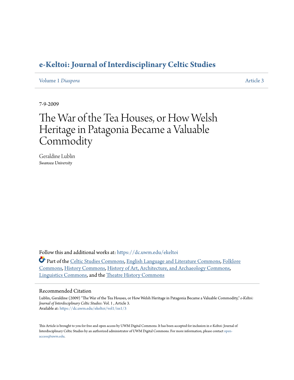 The War of the Tea Houses, Or How Welsh Heritage in Patagonia Became a Valuable Commodity1