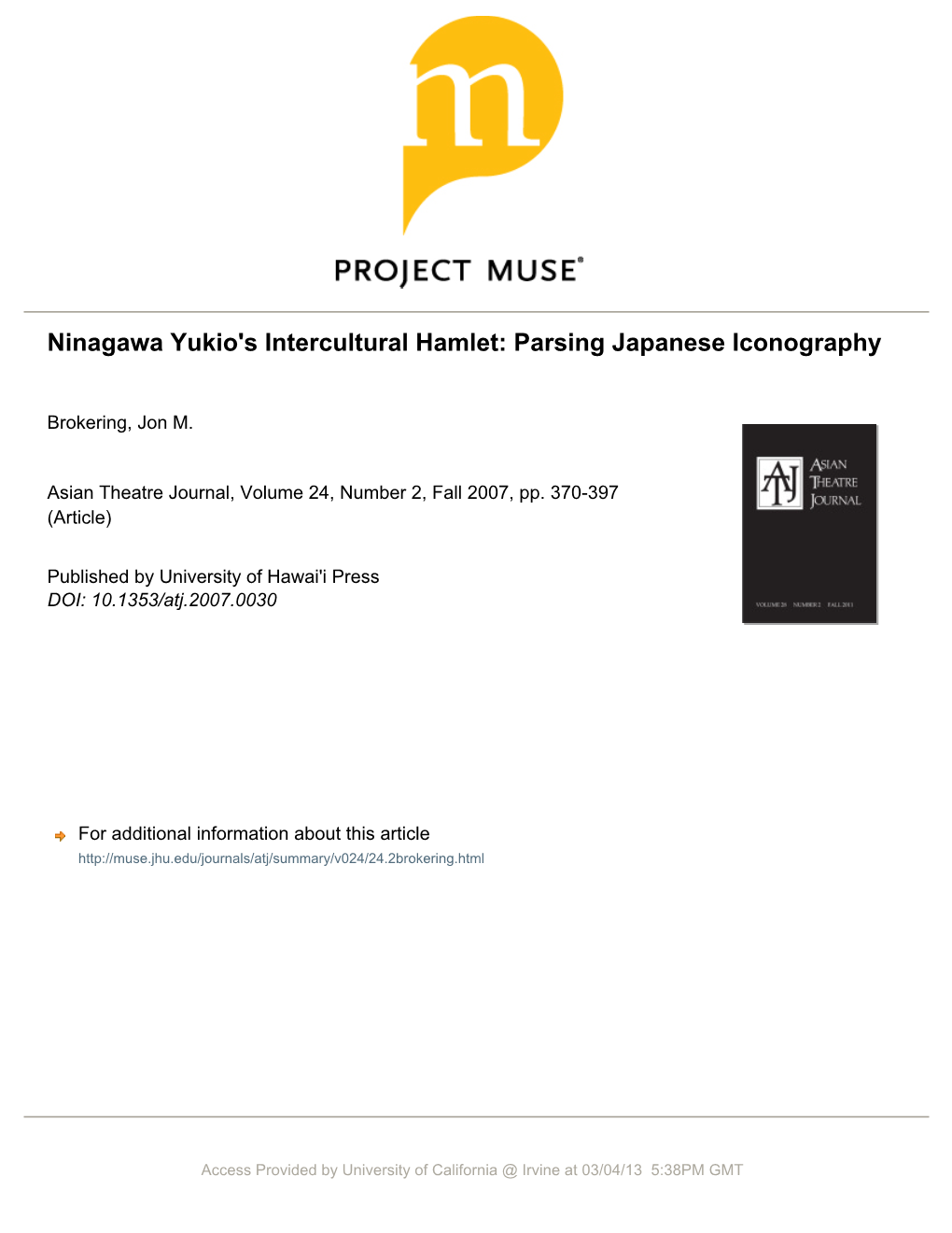 Ninagawa Yukio's Intercultural Hamlet: Parsing Japanese Iconography