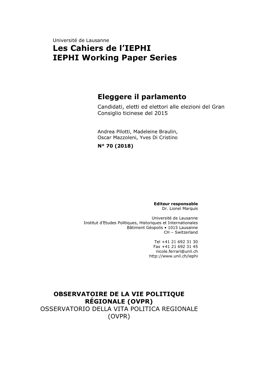 Les Cahiers De L'iephi IEPHI Working Paper Series