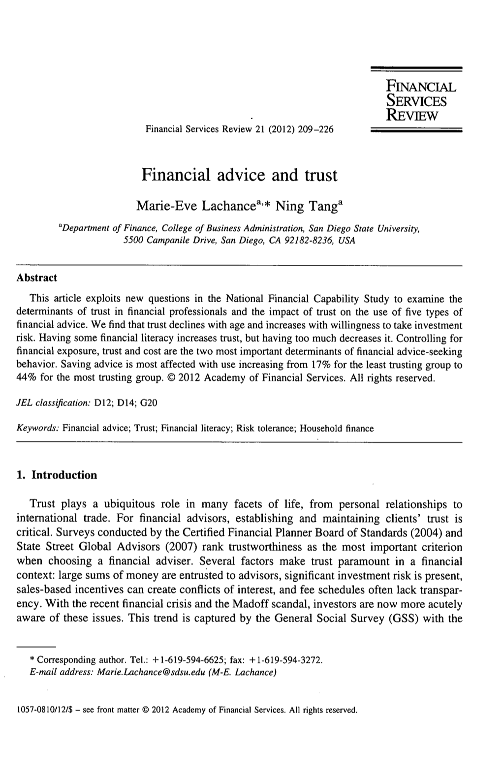 Financial Advice and Trust