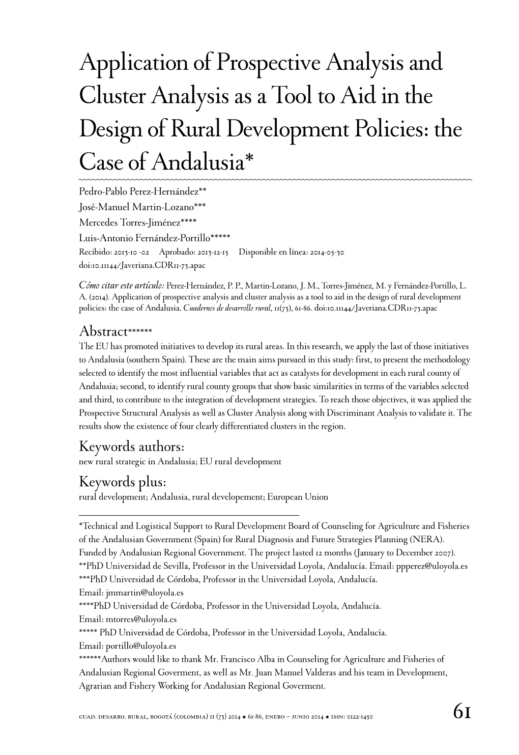 Application of Prospective Analysis and Cluster Analysis As a Tool to Aid in the Design of Rural Development Policies: The