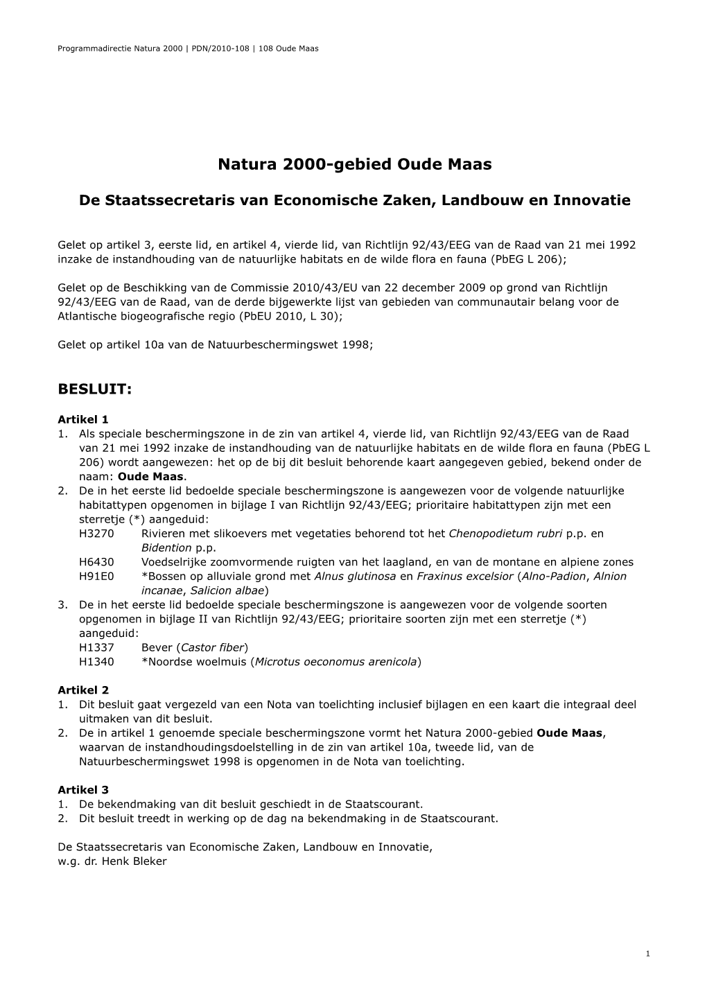 Besluit Natura 2000-Gebied Oude Maas