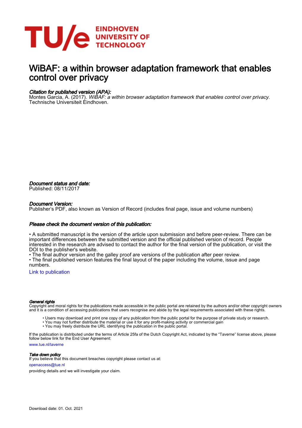 Wibaf: a Within Browser Adaptation Framework That Enables Control Over Privacy
