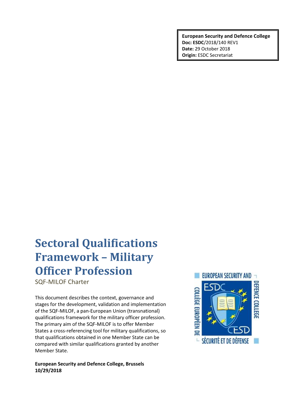 Sectoral Qualifications Framework – Military Officer Profession SQF-MILOF Charter
