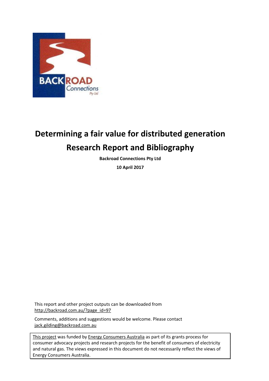 Determining a Fair Value for Distributed Generation: Research Report and Bibliography