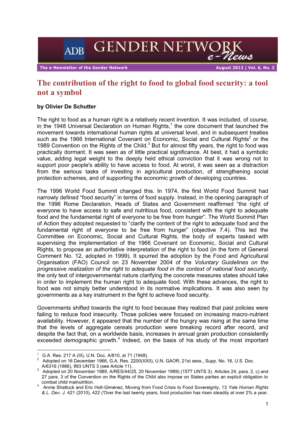 The Contribution of the Right to Food and Global Food Security