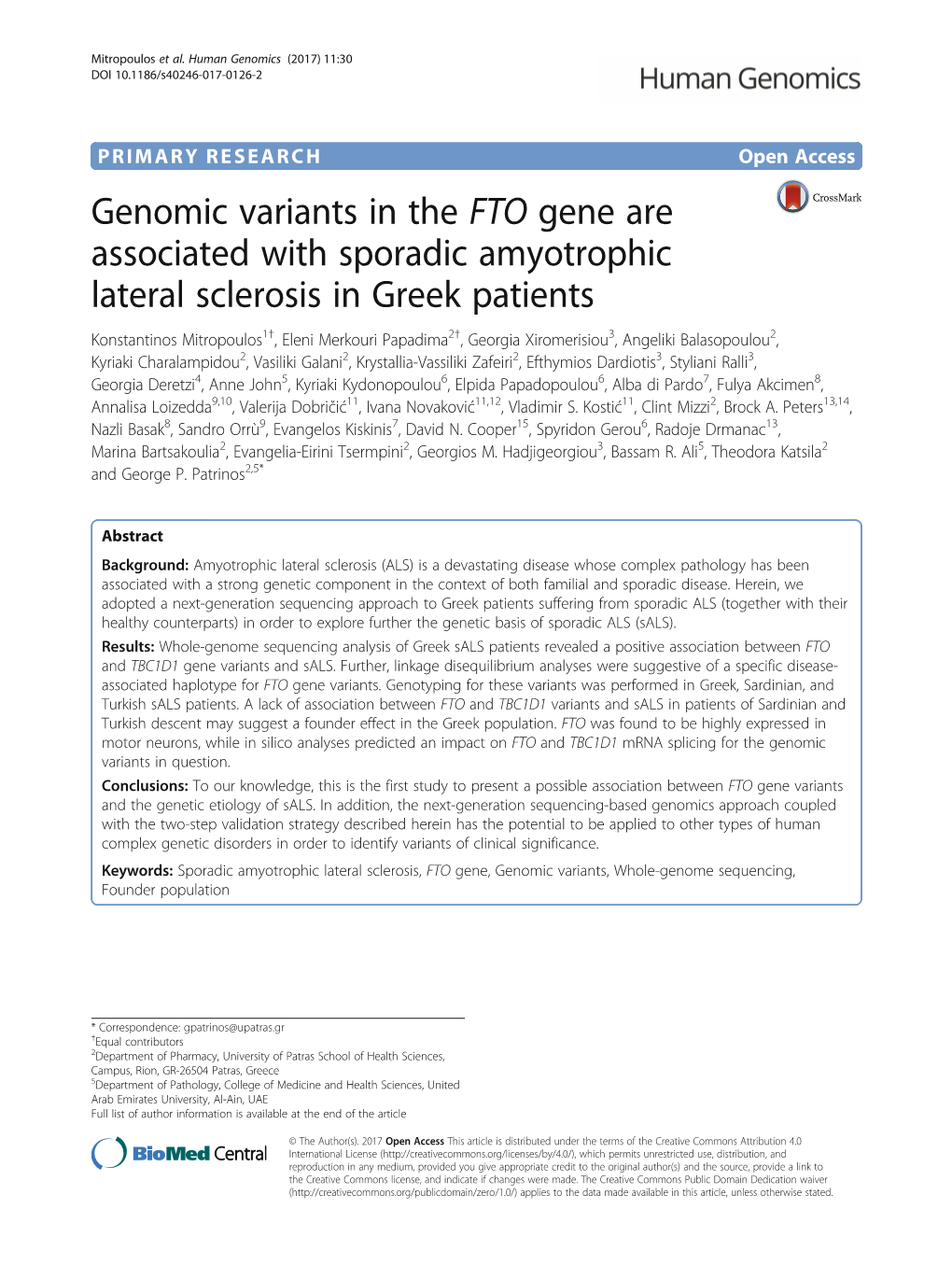 Genomic Variants in the FTO Gene Are Associated with Sporadic