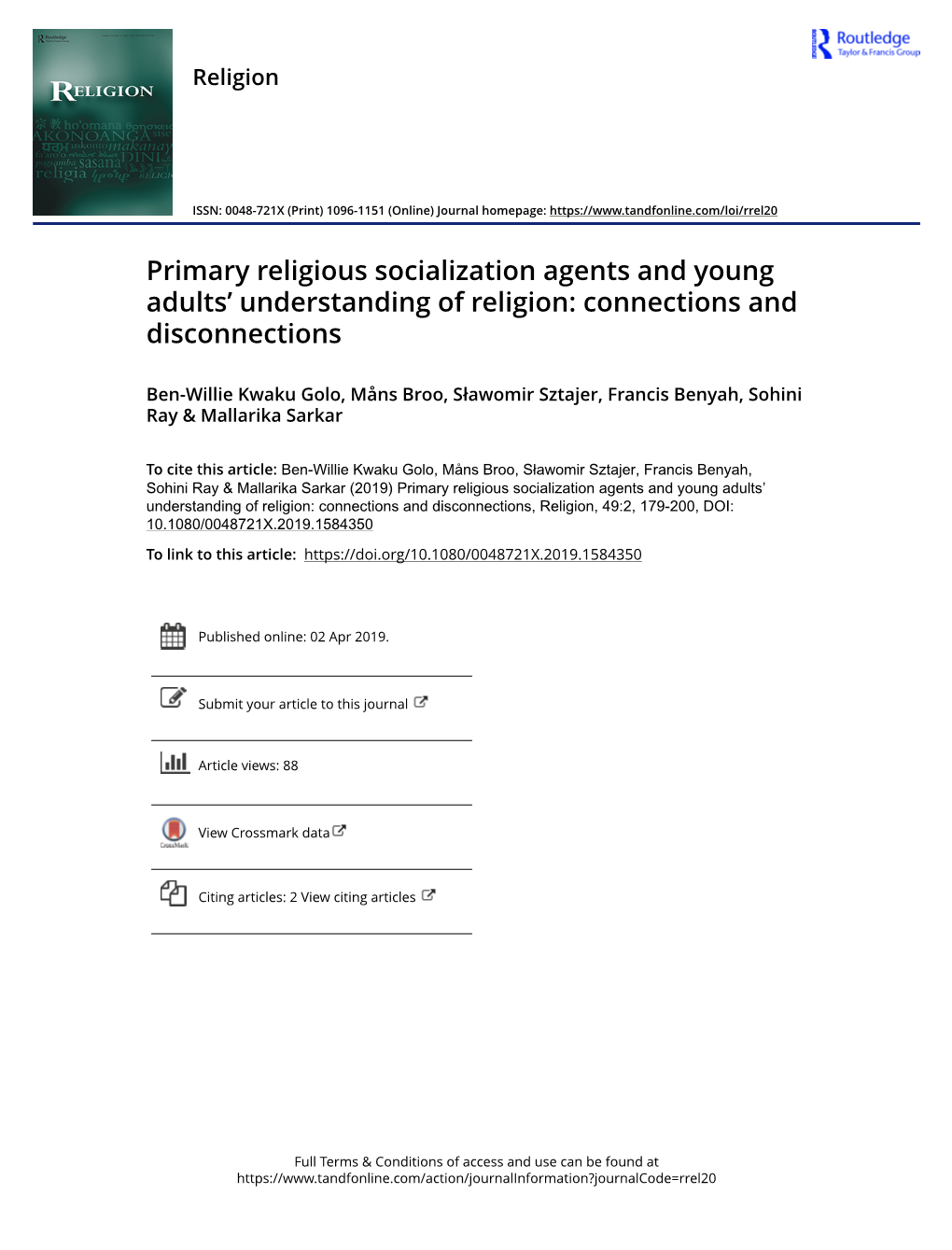Primary Religious Socialization Agents and Young Adults' Understanding Of
