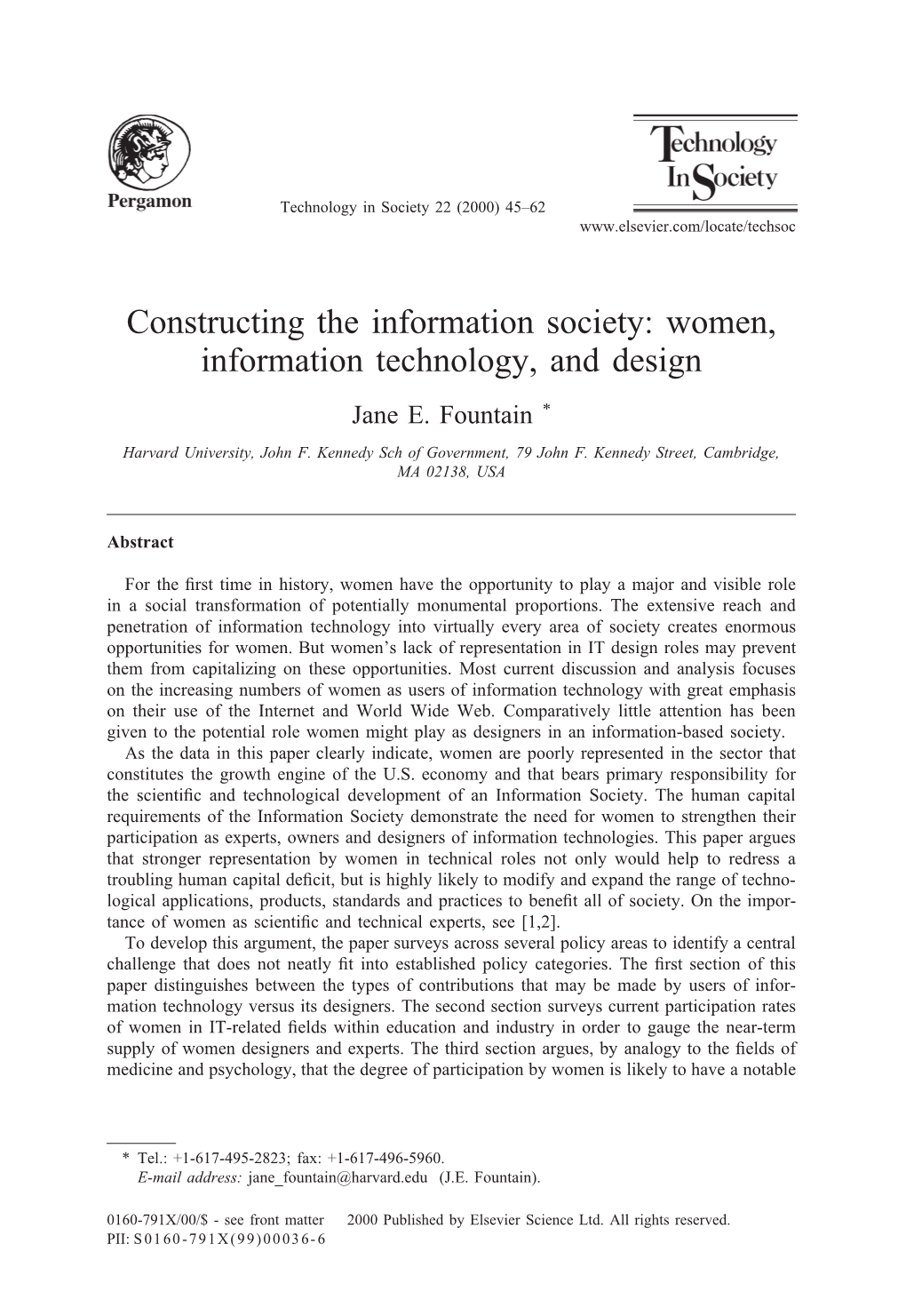 Women, Information Technology, and Design Jane E