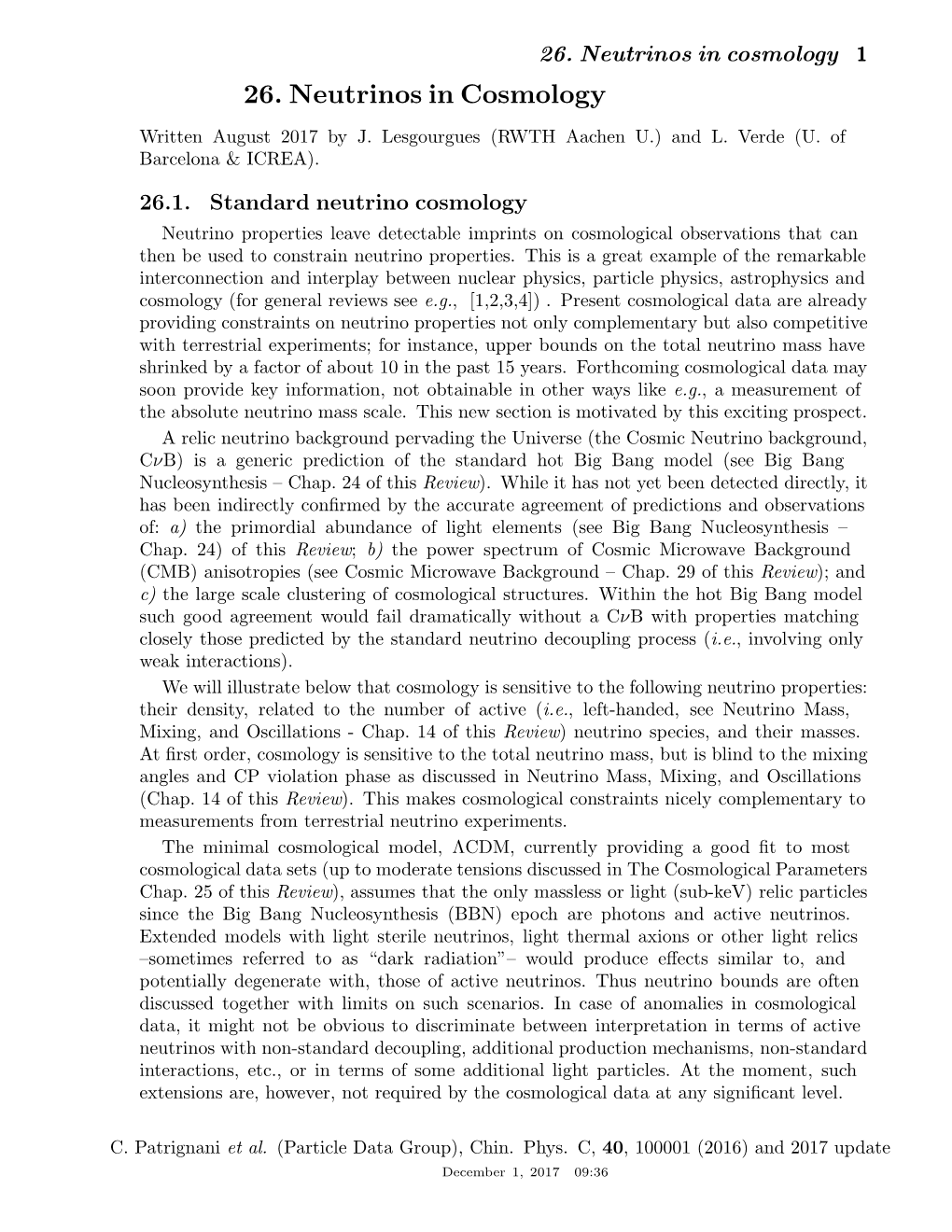 26. Neutrinos in Cosmology 1 26