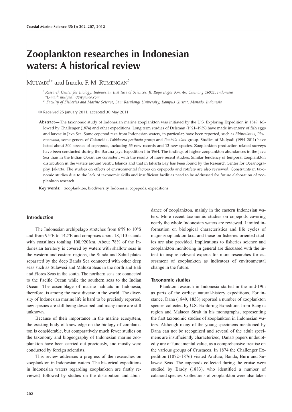 Zooplankton Researches in Indonesian Waters: a Historical Review