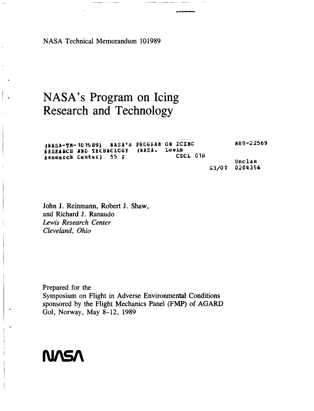 NASA's PROGRAM on ICING RESEARCH and TECHNOLOGY