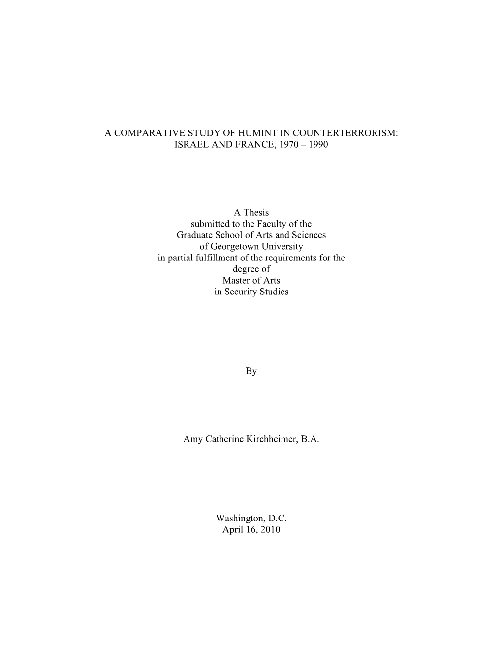 A Comparative Study of Humint in Counterterrorism: Israel and France, 1970 – 1990