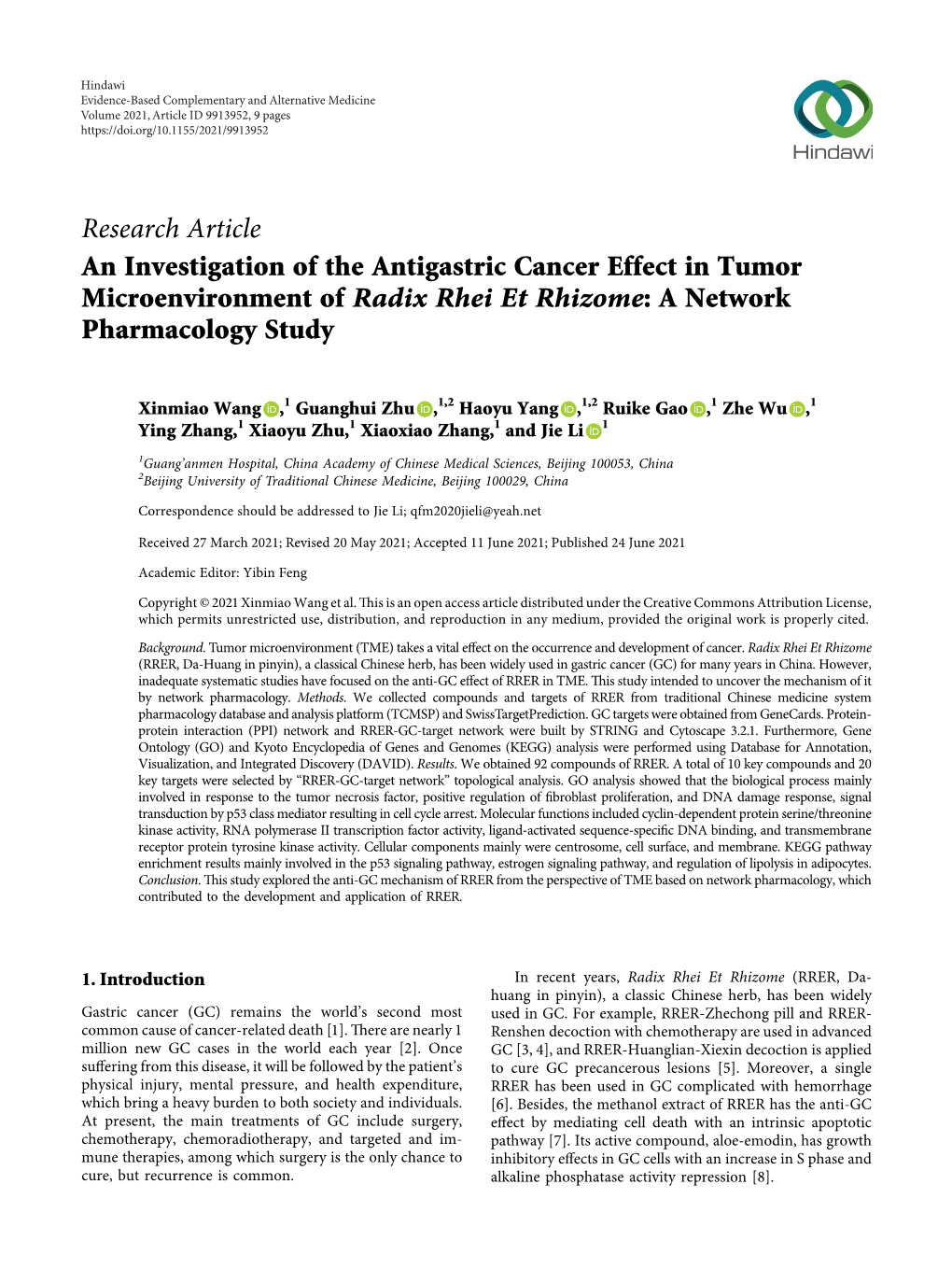 An Investigation of the Antigastric Cancer Effect in Tumor Microenvironment of Radix Rhei Et Rhizome: a Network Pharmacology Study