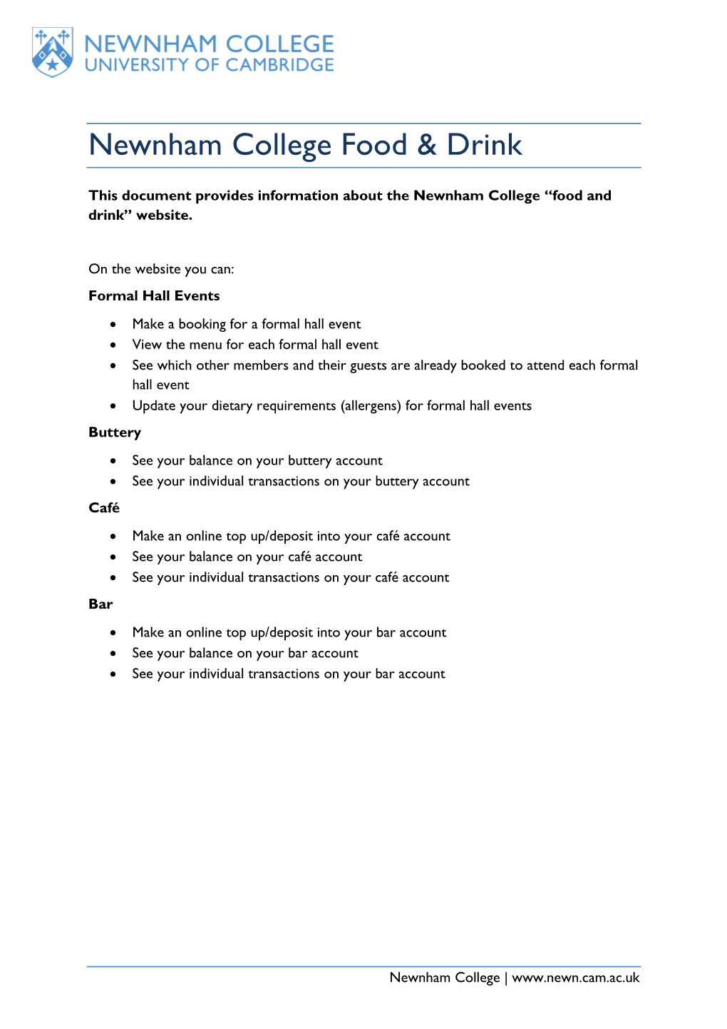 Newnham College Food & Drink