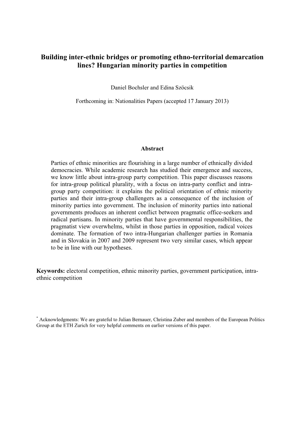 Hungarian Minority Parties in Competition