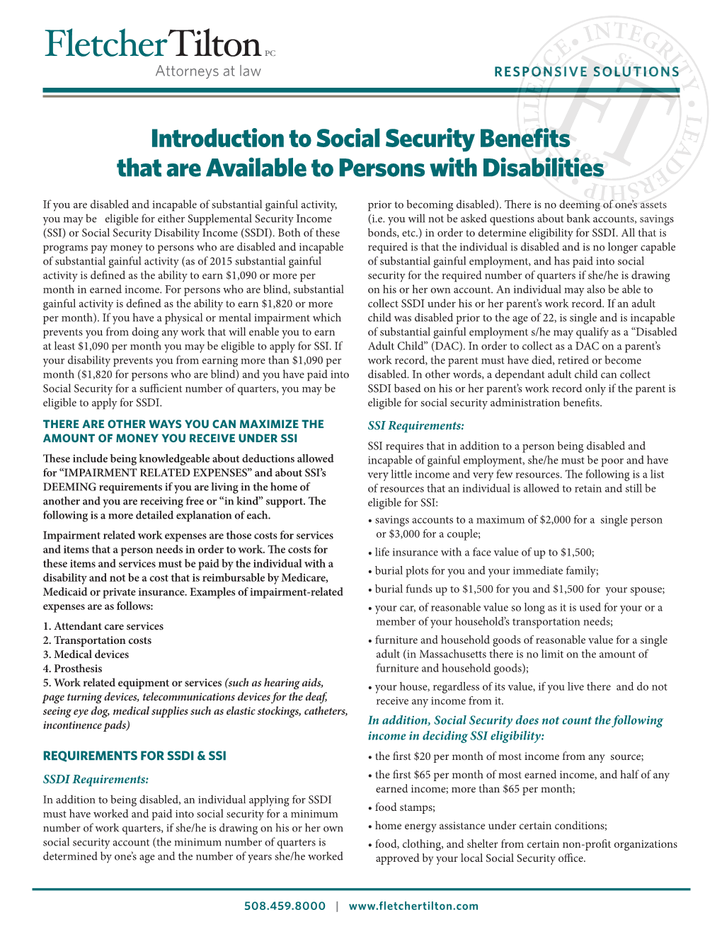 Introduction to Social Security Benefits That Are Available to Persons with Disabilities