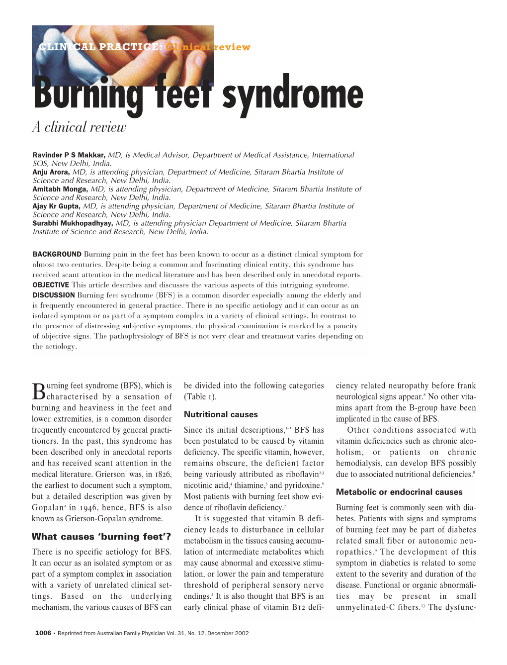 Burning Feet Syndrome a Clinical Review