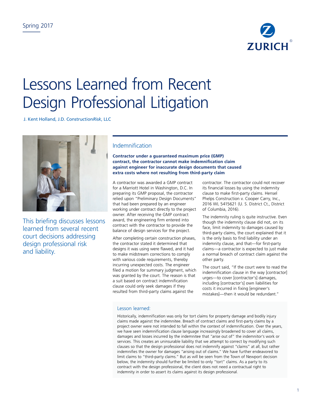 Lessons Learned from Recent Design Professional Litigation