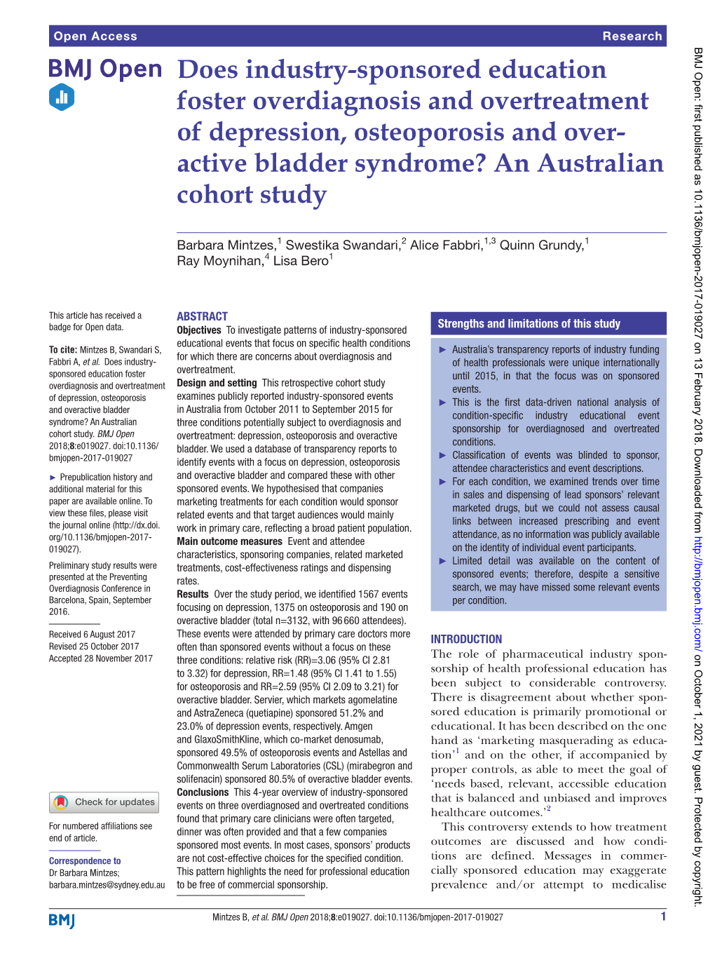 Does Industry-Sponsored Education Foster Overdiagnosis and Overtreatment of Depression, Osteoporosis and Over- Active Bladder Sy