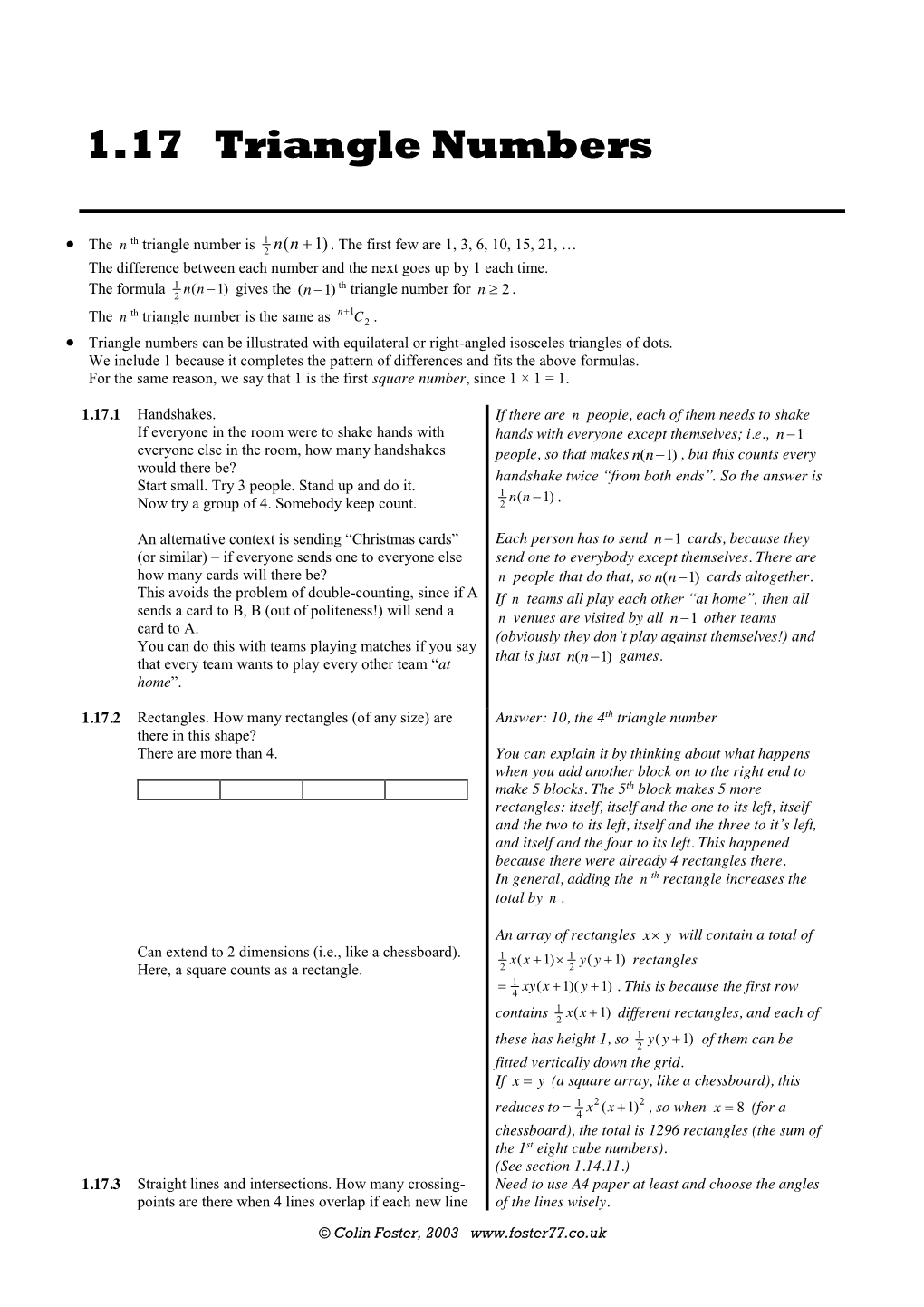 1.17 Triangle Numbers