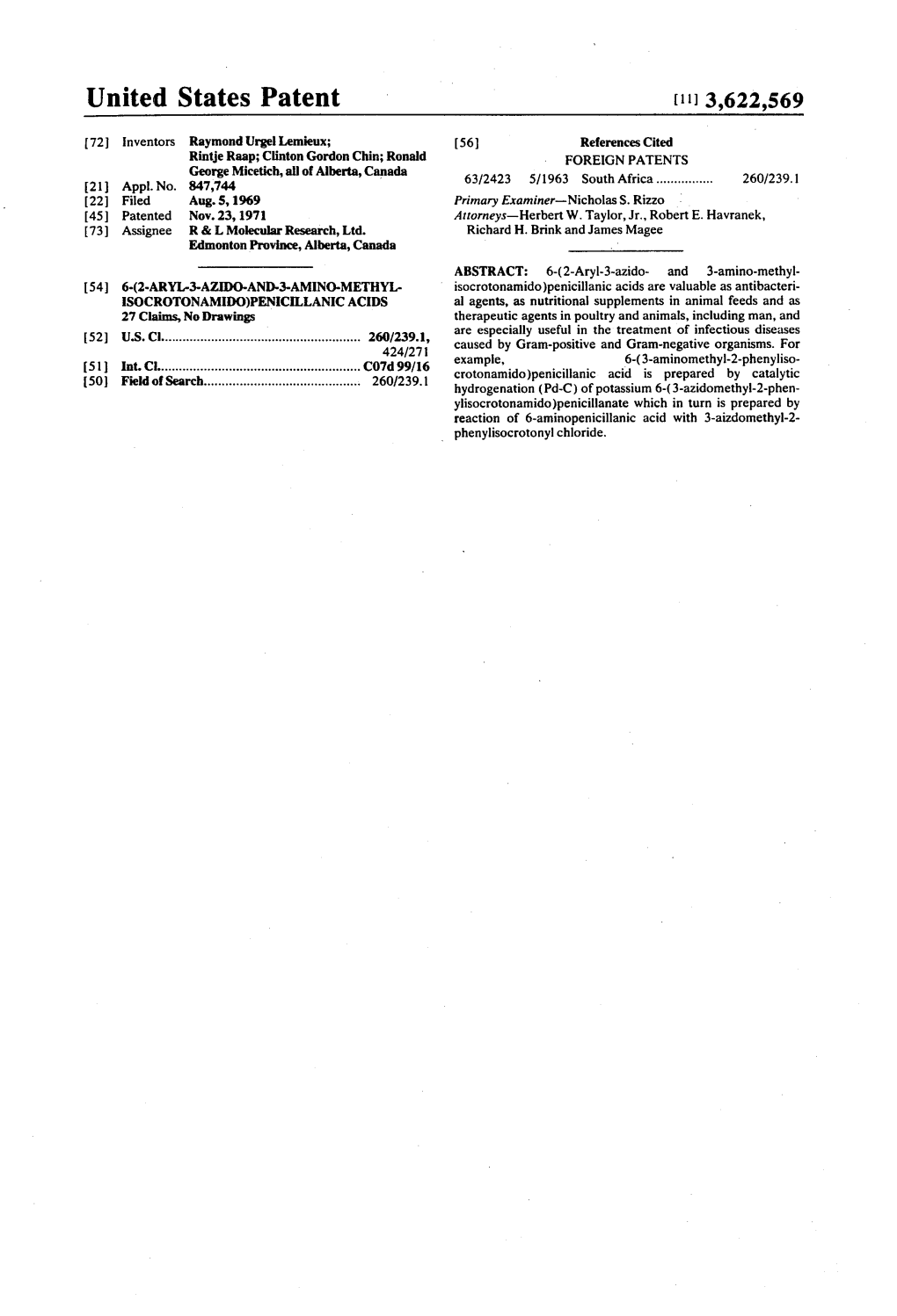 United States Patent [11] 3,622,569