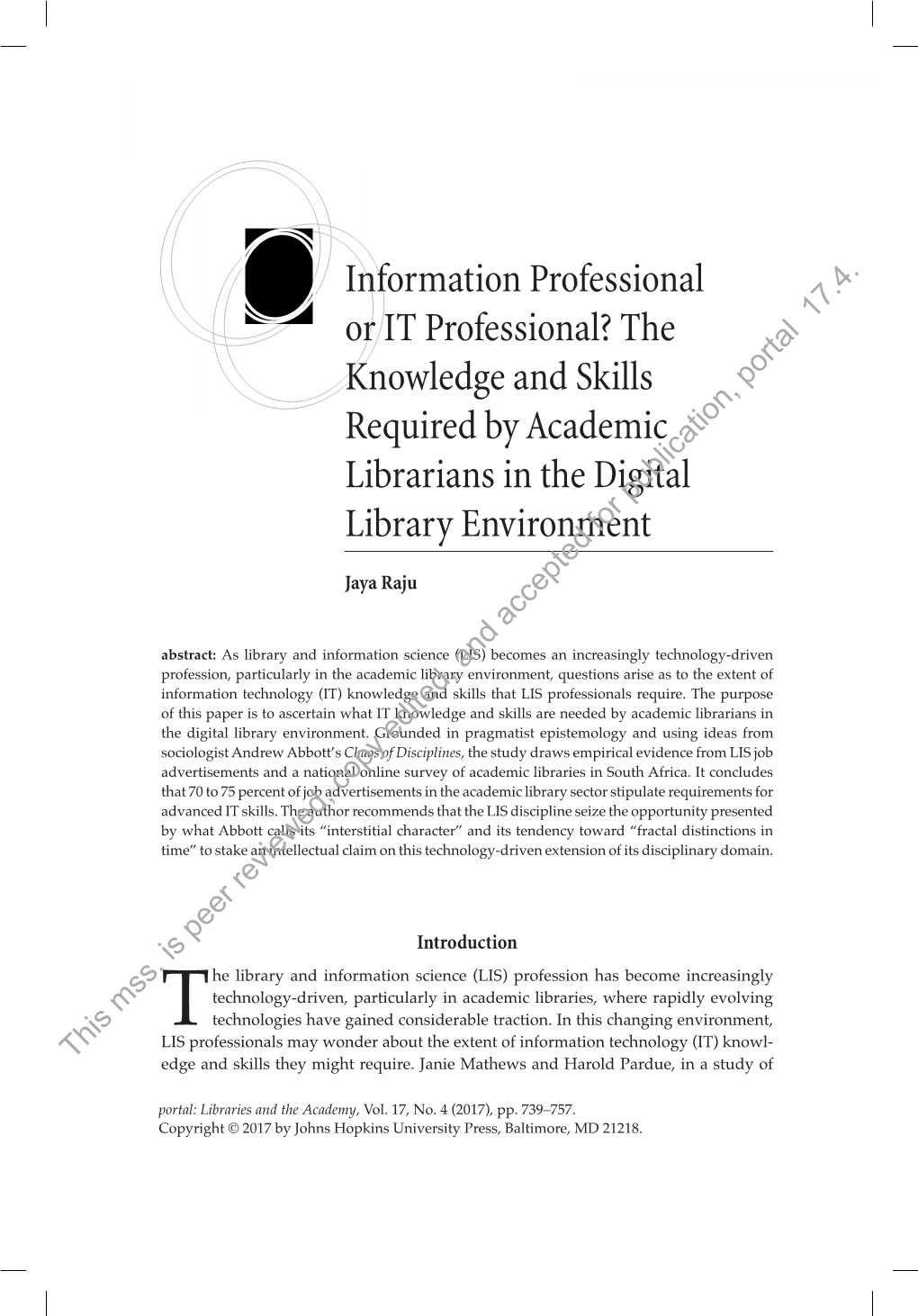 Information Professional Or IT Professional? the Knowledge And