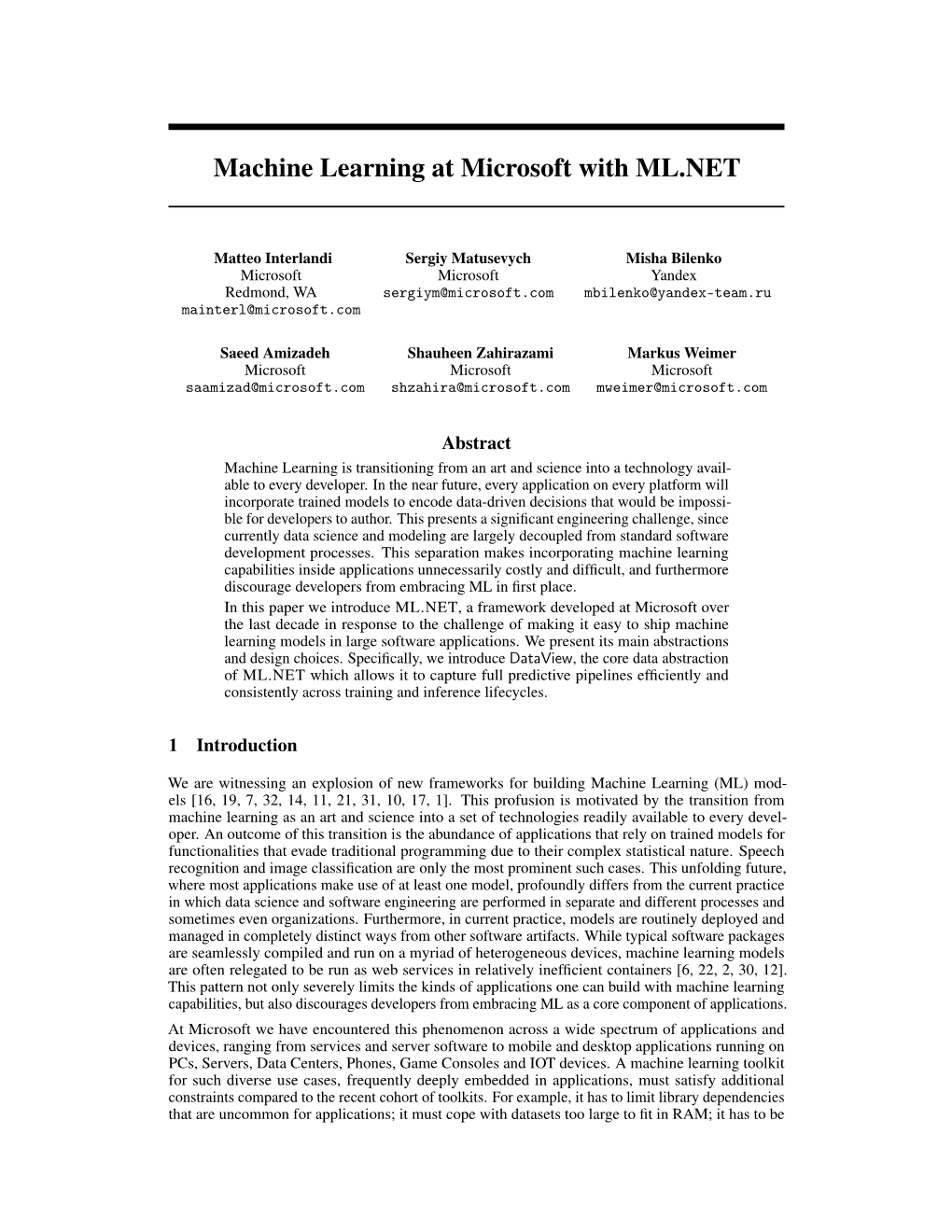 Machine Learning at Microsoft with ML.NET