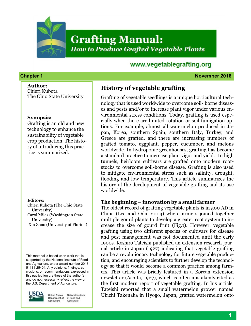 History of Vegetable Grafting