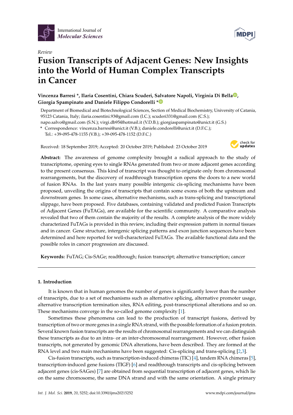 Fusion Transcripts of Adjacent Genes: New Insights Into the World of Human Complex Transcripts in Cancer