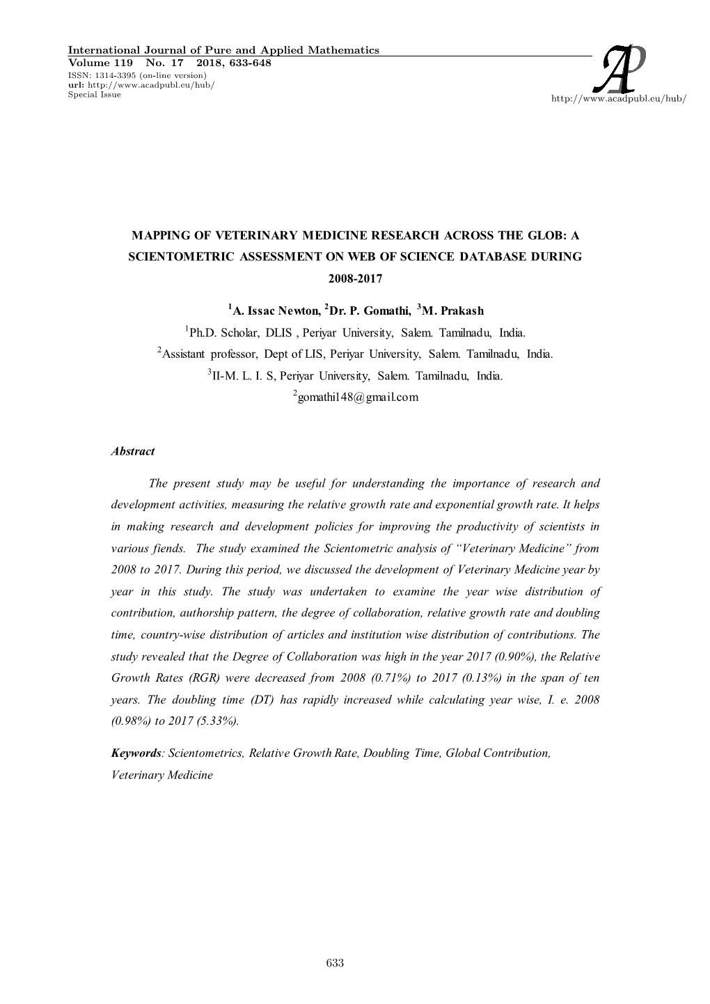 Mapping of Veterinary Medicine Research Across the Glob: a Scientometric Assessment on Web of Science Database During 2008-2017