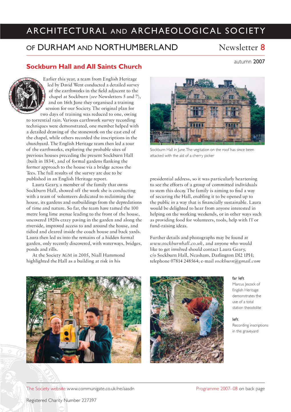 ARCHITECTURAL and ARCHAEOLOGICAL SOCIETY of DURHAM and NORTHUMBERLAND Newsletter 8