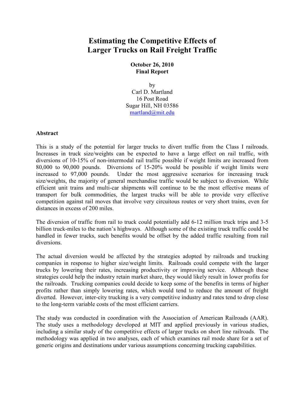 Estimating the Competitive Effects of Larger Trucks on Rail Freight Traffic