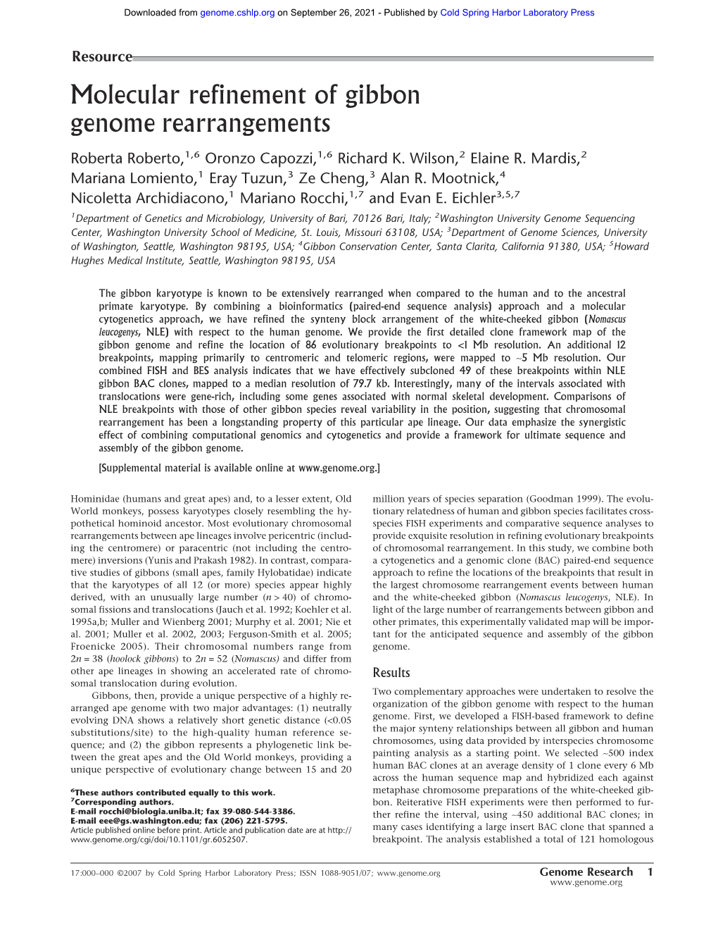 Molecular Refinement of Gibbon Genome Rearrangements