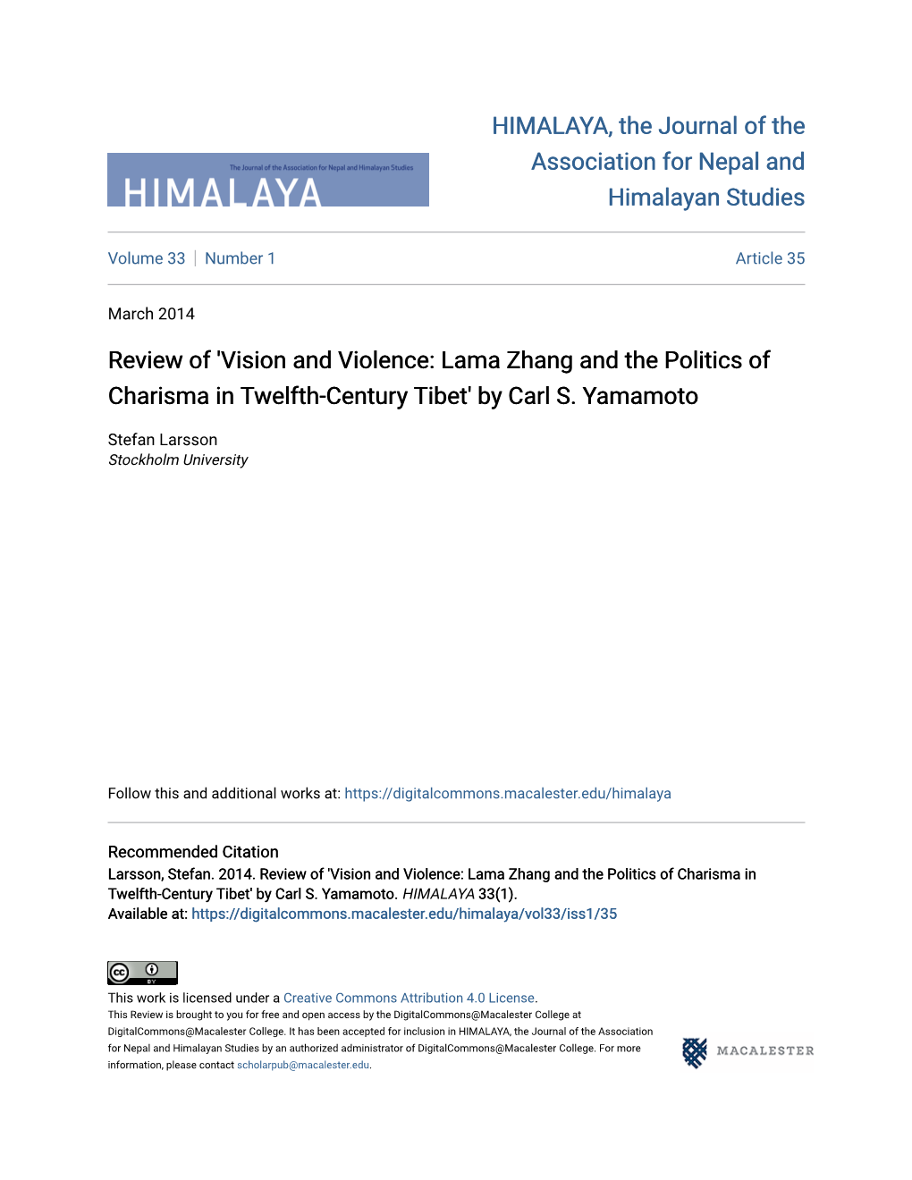 'Vision and Violence: Lama Zhang and the Politics of Charisma in Twelfth-Century Tibet' by Carl S. Yamamoto