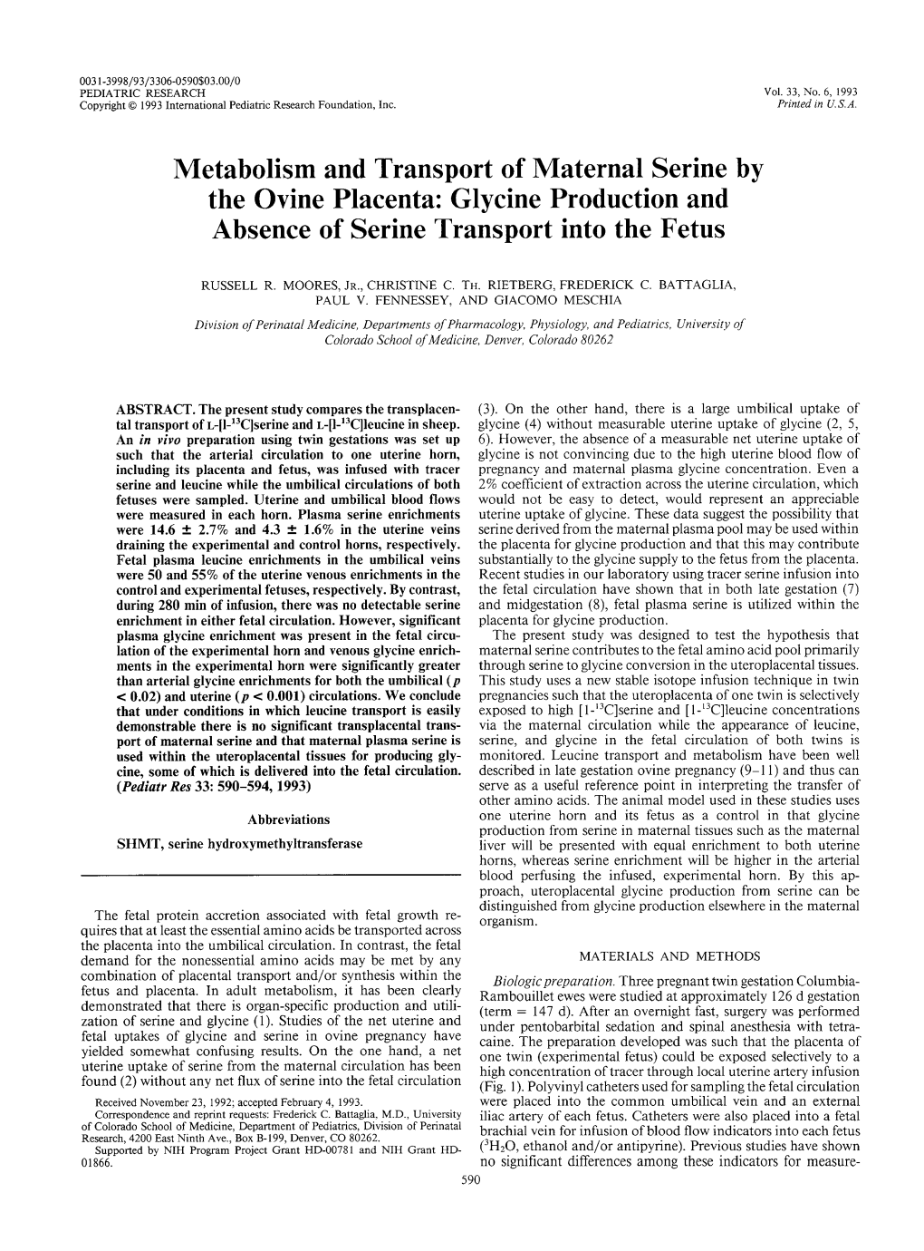 Metabolism and Transport of Maternal Serine by the Ovine Placenta: Glycine Production and Absence of Serine Transport Into the Fetus