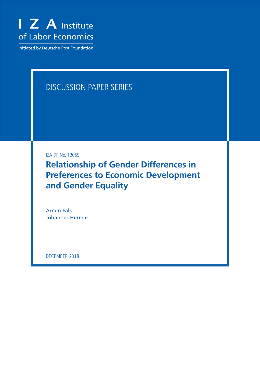 Relationship of Gender Differences in Preferences to Economic Development and Gender Equality