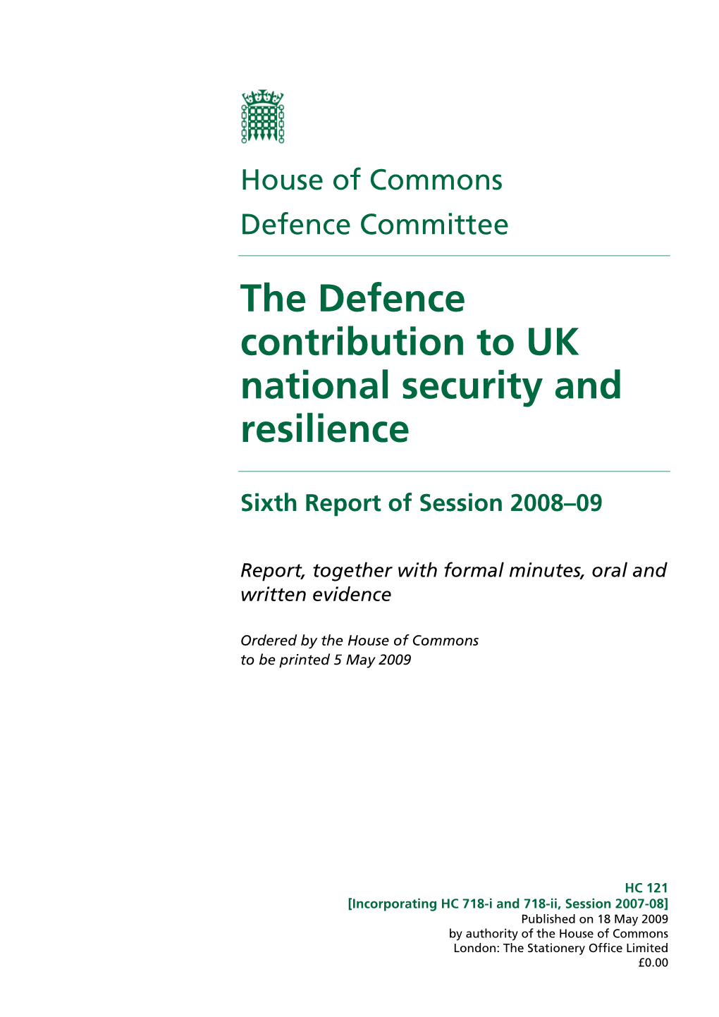 The Defence Contribution to UK National Security and Resilience