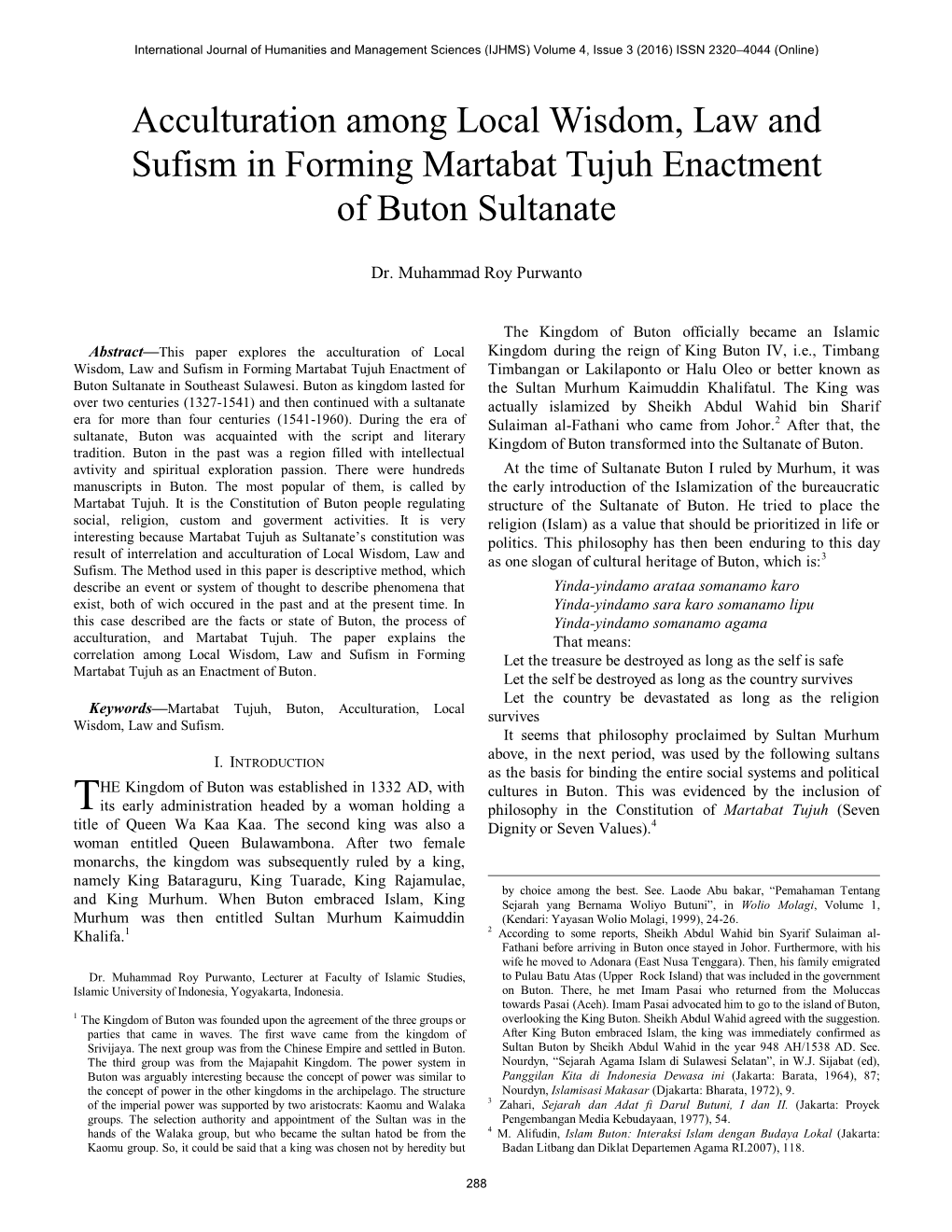 Acculturation Among Local Wisdom, Law and Sufism in Forming Martabat Tujuh Enactment of Buton Sultanate