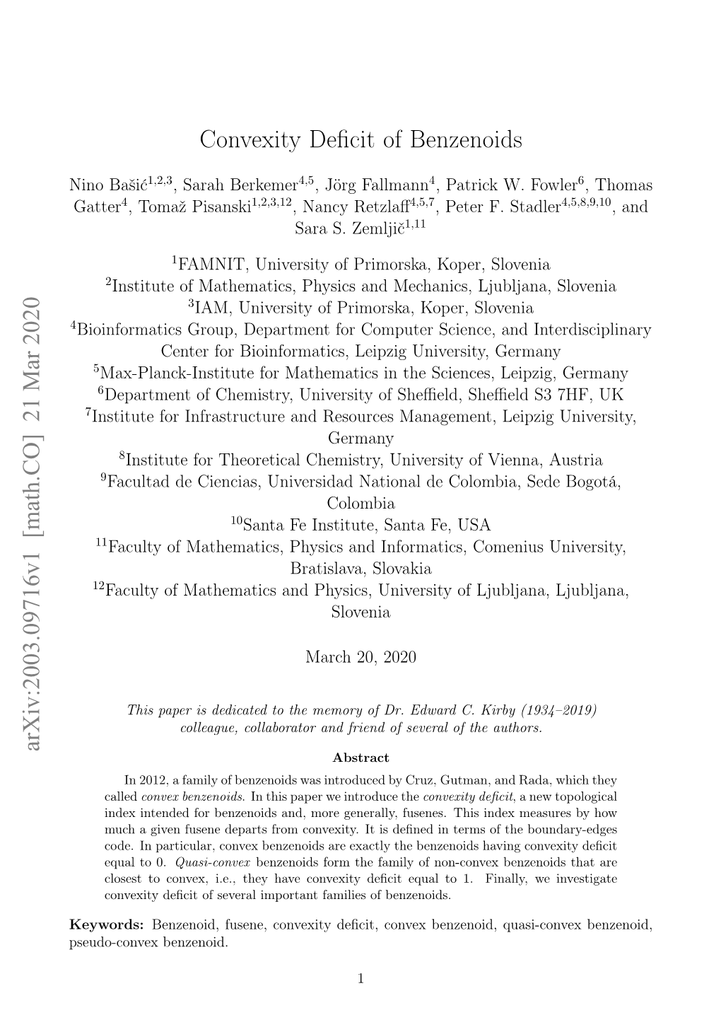 Convexity Deficit of Benzenoids Arxiv:2003.09716V1 [Math.CO]