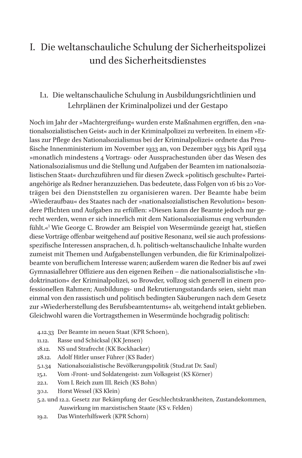 I. Die Weltanschauliche Schulung Der Sicherheitspolizei Und Des Sicherheitsdienstes