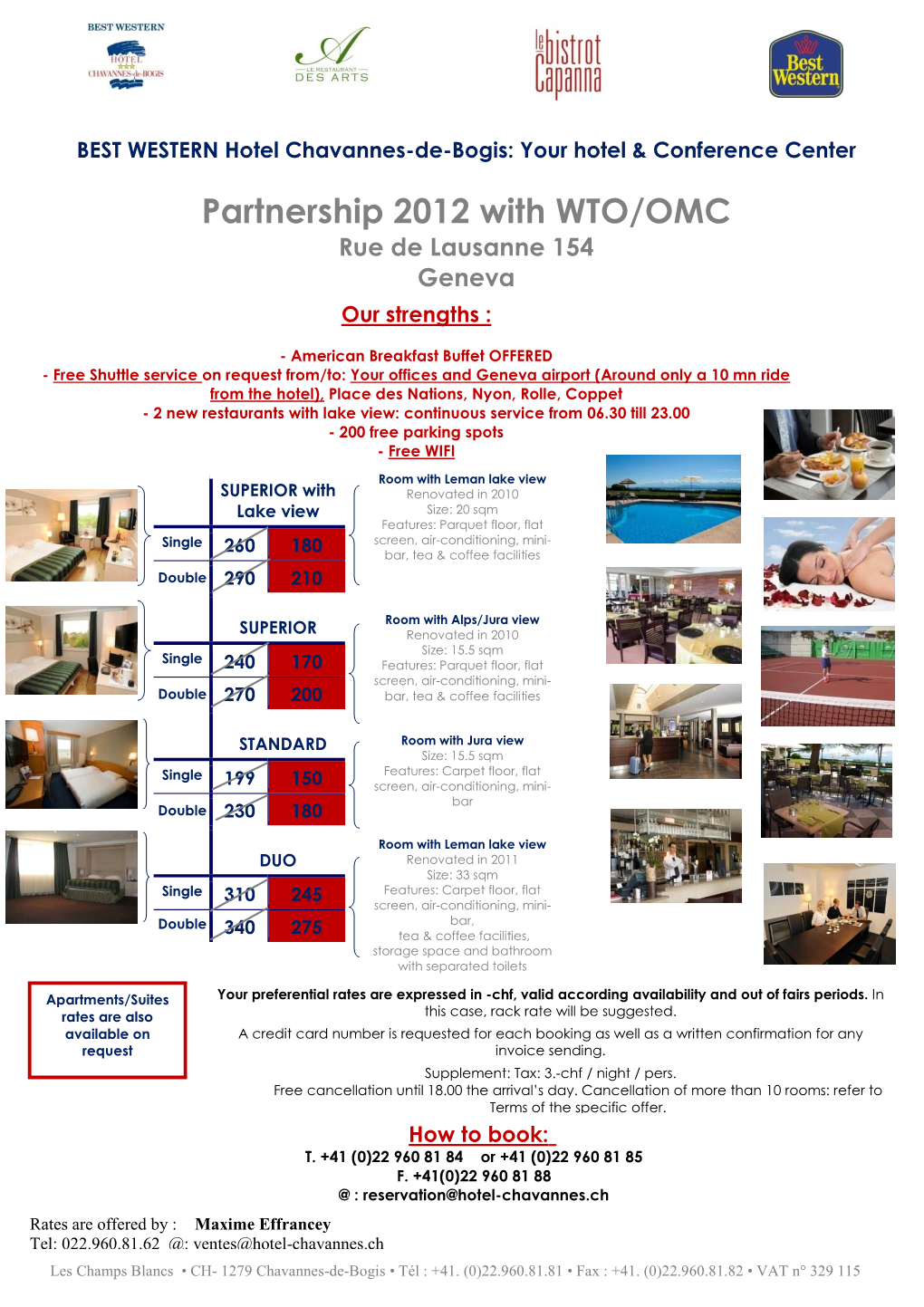 WTO Room Rates 2012 with Best Western Chavannes De Bogis