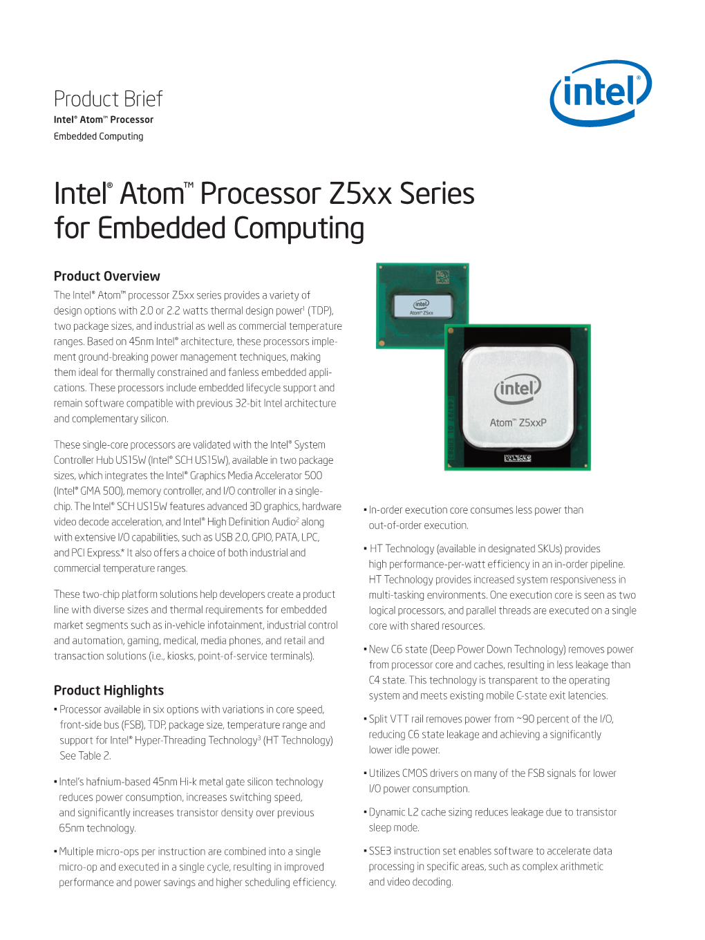Intel® Atom™ Processor Z5xx Series for Embedded Computing