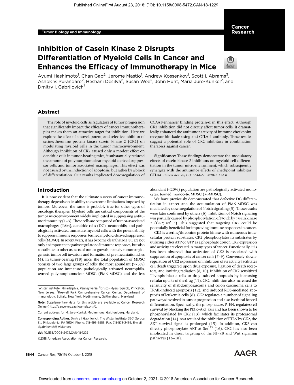 Inhibition of Casein Kinase 2 Disrupts Differentiation of Myeloid Cells In