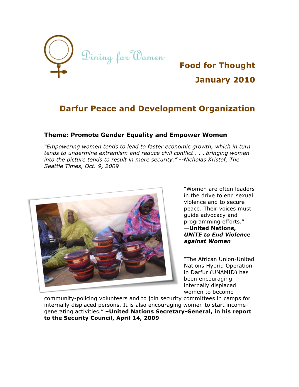 Food for Thought January 2010 Darfur Peace and Development