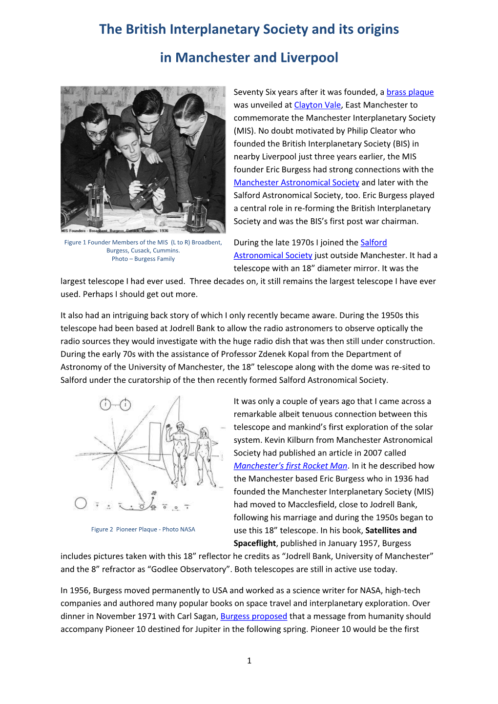 The British Interplanetary Society and Its Origins in Manchester and Liverpool